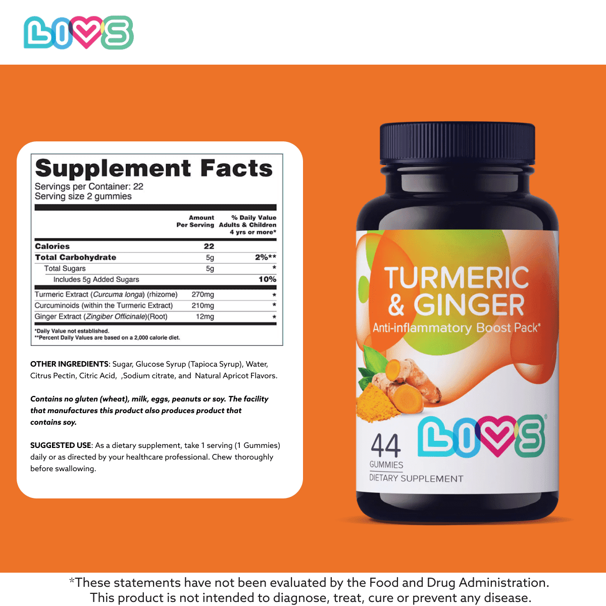 LIVS Turmeric & Ginger Gummies – Joint Relief, Gut Balance & Digestive Support – Natural Detox Formula – Apricot Flavor – Pack of 2 – 88 Gummies with 44 Servings
