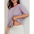 thumbnail image 5 of Komoo Women Oversized Striped T-Shirt Short Sleeve Crewneck Basic Shirt 2024 Fashion Summer Tee, 5 of 7