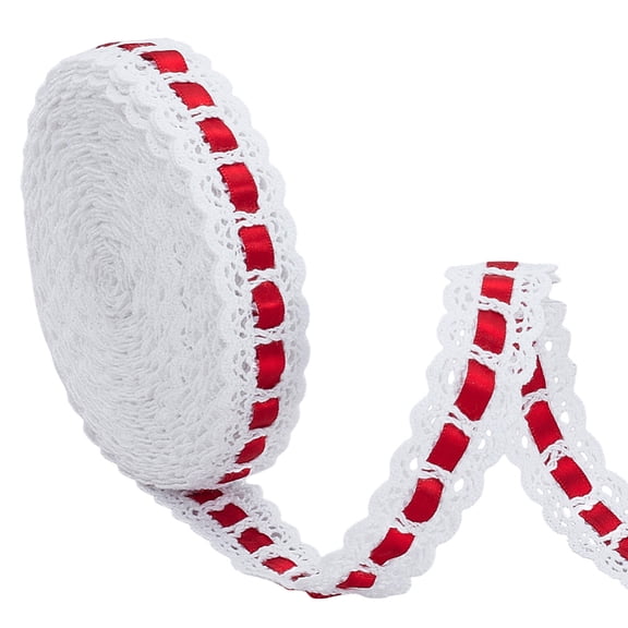 10 Yards Cotton Lace Trim with Polyester Ribbon 7/8Inch Crochet Knit Lace Trim for Garment Accessories Gift Decoration DIY Sewing Craft