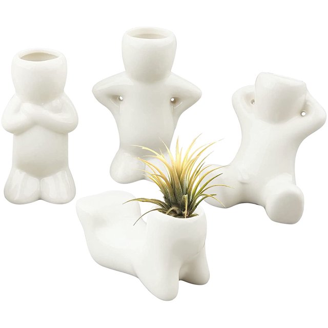 Mini soporte de cerámica para plantas de aire, 4 macetas de porcelana con forma de muñeca, diferentes formas, para Tillandsia, para plantar en casa o para decorar la oficina.