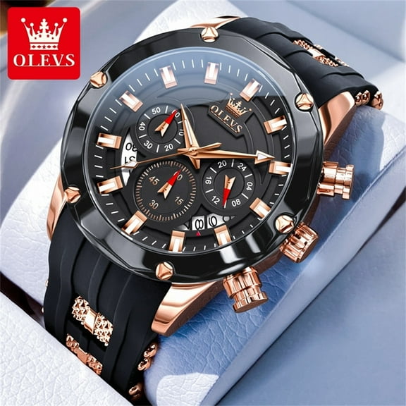 OLEVS New Original Men Watches Silicon Tape 45mm Large Dial Quartz Watch for Man Waterproof Chronograph Calendar Luminous Watch Moon Phase Waterproof Luxury Automatic Watch Mens Watch Chronograph