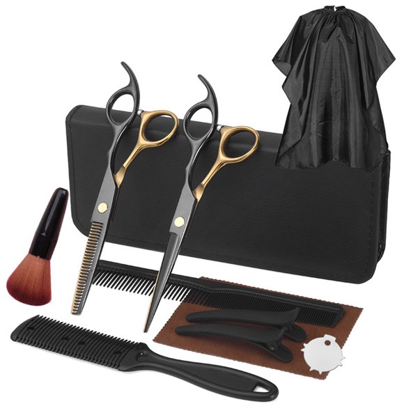 11PCS Hairdressing Scissors Set Hair Cutting Scissors Kit Hair Thinning Scissors Hair Comb Clips Salon Cape for Barber Home Use