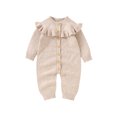 thumbnail image 1 of ZAXARRA Baby Girl Sweater Romper Solid Color Ruffles  onesie  Long Sleeve Knit Jumpsuit Pants for Newborn Infant Cute Clothes, 1 of 4