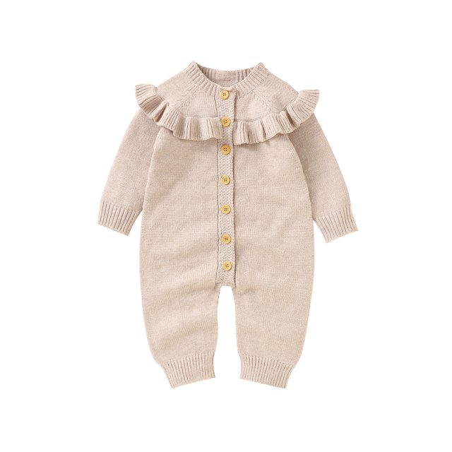 ZAXARRA Baby Girl Sweater Romper Solid Color Ruffles onesie Long Sleeve Knit Jumpsuit Pants for Newborn Infant Cute Clothes