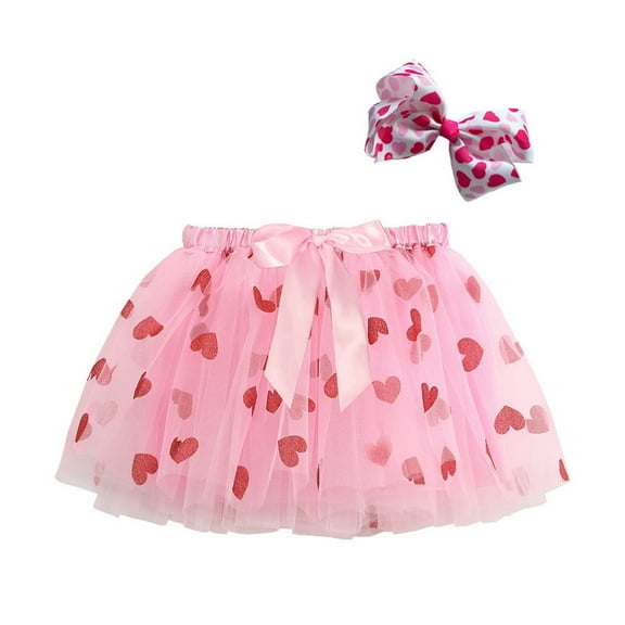 TOOYOU Girls Skirts Kids Layered Party Mesh Tulle Tutu Skirts Cartoon Ballet Skirts Hairclip Set Sweet Girl Classic Short Skirt Size 9-11 Years Pink