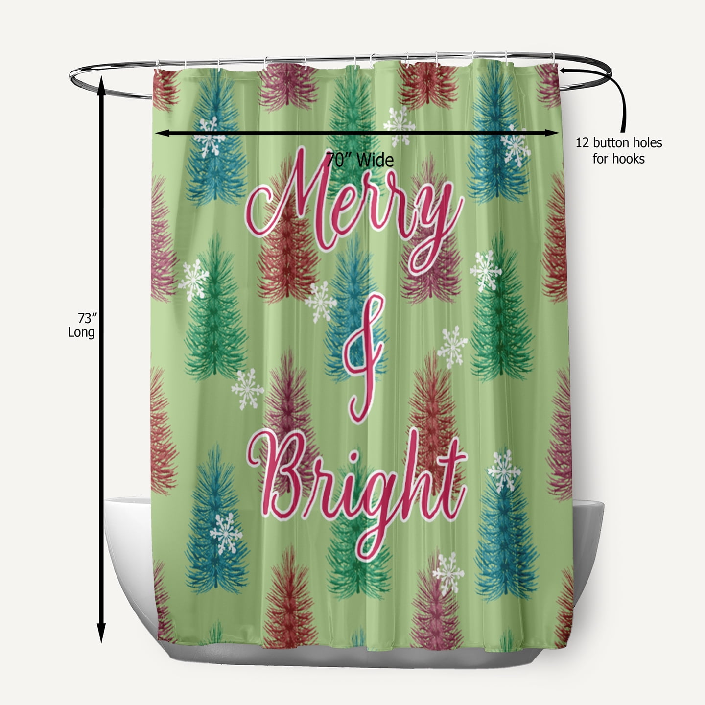 Simply Daisy 70" W x 73" L Merry and Bright Polyester Shower Curtain, Light Green [1 Ct]