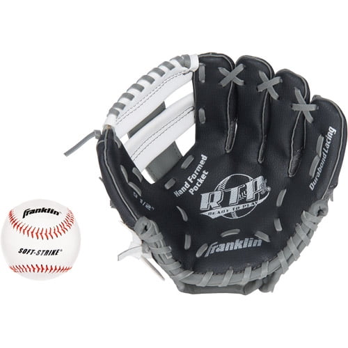 Franklin Sports 9.5" Tee Ball Recreational Glove with Ball, Black Graphite White, Left-Handed Thrower by Franklin Sports