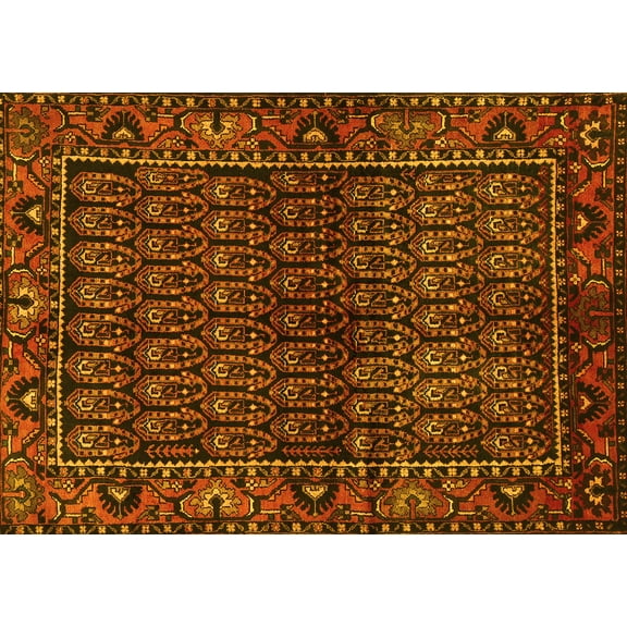 Ahgly Company Machine Washable Indoor Rectangle Persian Yellow Traditional Area Rugs, 5' x 7'