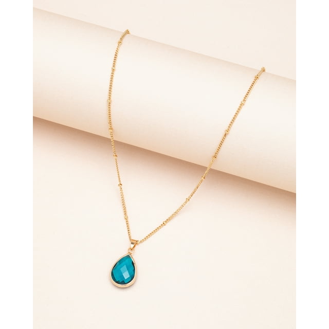 Goldtone Collier Pierre de Naissance Topaze Bleue de Décembre en Forme de Larme