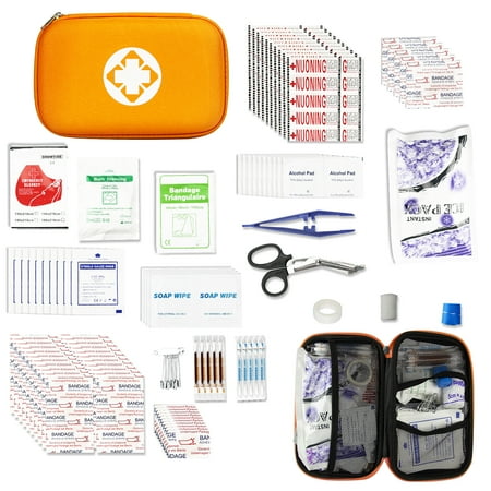 First Aid Kit Car Emergency Survival Kit 274 Pcs Home Essentials Small Orange Bag For Camping Outdoor