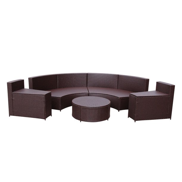 5 Piece Espresso Brown Curved Outdoor Furniture Patio Modular Set Brick Red Cushions Com 5 Piece Espresso Brown Curved Outdoor, Curved Patio Sofa Cushions