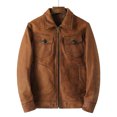 thumbnail image 2 of Chaqueta clásica de cuero color caqui con solapa para hombre, de primera capa, de piel de vaca, estilo retro, marrón, corta, para motorista, 2 of 4