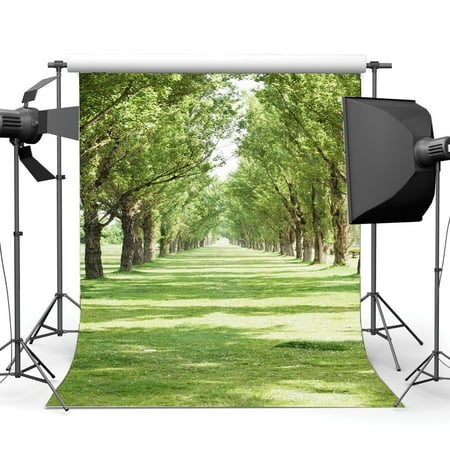 HelloDecor Polyster 5x7ft Photography Backdrop Wedding Rustic Forest Green Trees Grass Field Sunshine Nature Backdrops for Baby Girls Lover Portraits Portraits Background Photo Studio