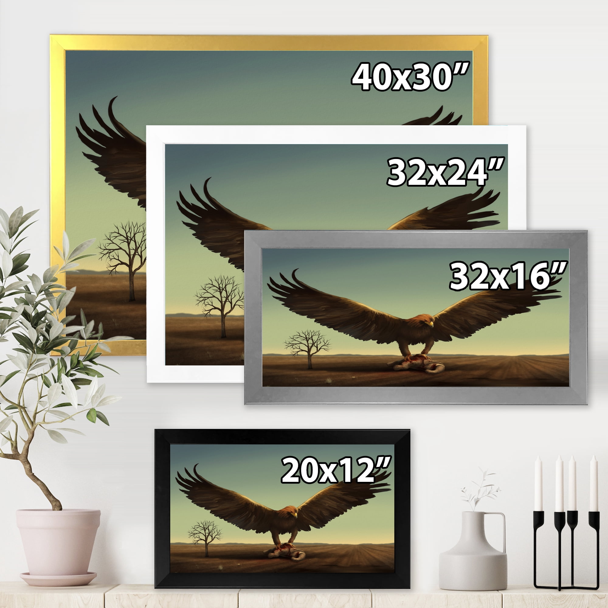 Designart 'Open Wings Roc Bird in Wild' Farmhouse Framed Art Print