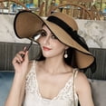 thumbnail image 6 of HONHUZH Summer Hats Womens Wide Brim Straw Sun Hat With Satin Bow Foldable Summer Beach Hat, 6 of 6