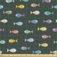 thumbnail image 2 of Ambesonne Nautical Fabric by the Yard Upholstery, Small Colorful Fish Art, 1 Yard, Ceil Blue Mustard Teal, 2 of 5