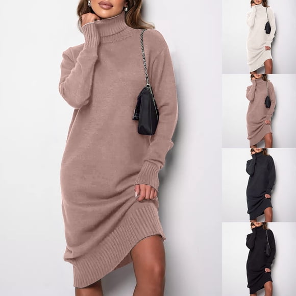 Sentmoon Active Dress Long Sleeve Crew Neck Womens Dresses Casual Solid Color Loose Knitted Stretchy Oversized Prom Dresses for Teens Streetwear for Indoor Music Festival S