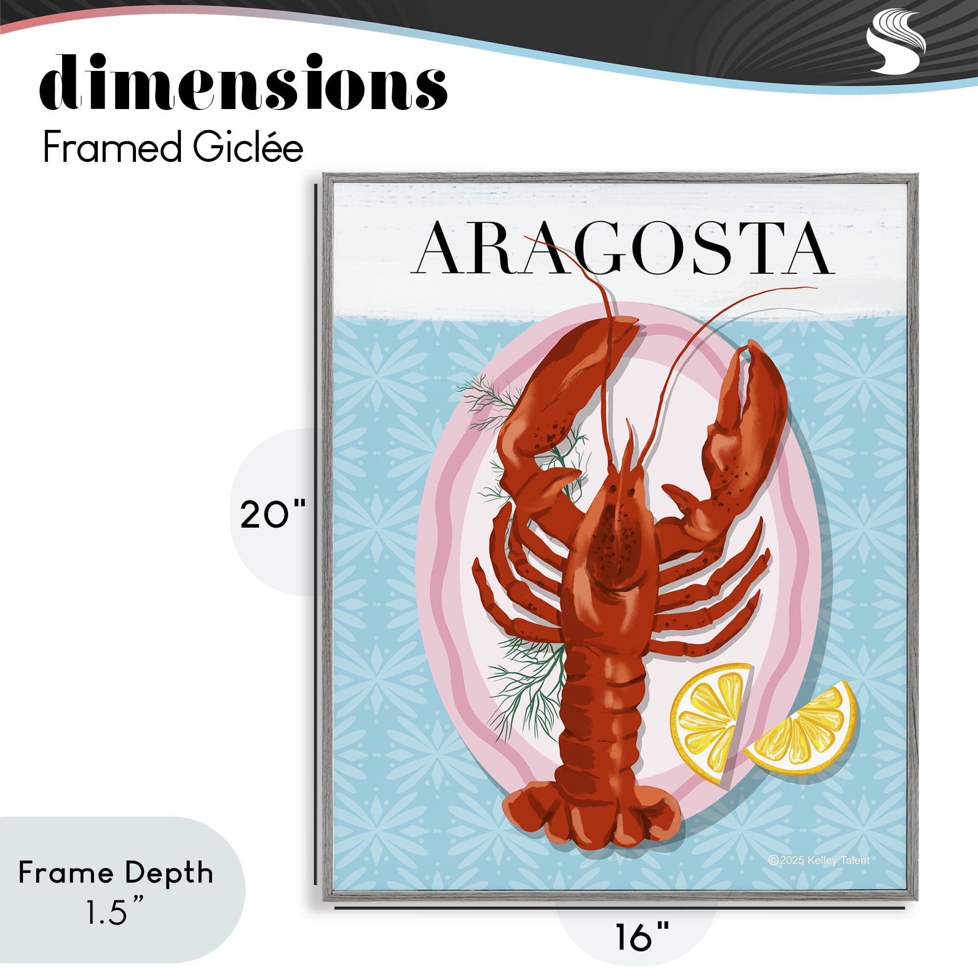 Stupell Industries Aragosta Lobster Dish Gray Framed Giclee Art, design by Kelley Talent