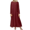 thumbnail image 3 of BiZtdJrK Sweatshirt Maxi Dress for Women Lace Trim Long Sleeve Crewneck Sweatshirts Ankle Flowy Loose Vacation Dresses with Pocket Red XL, 3 of 6