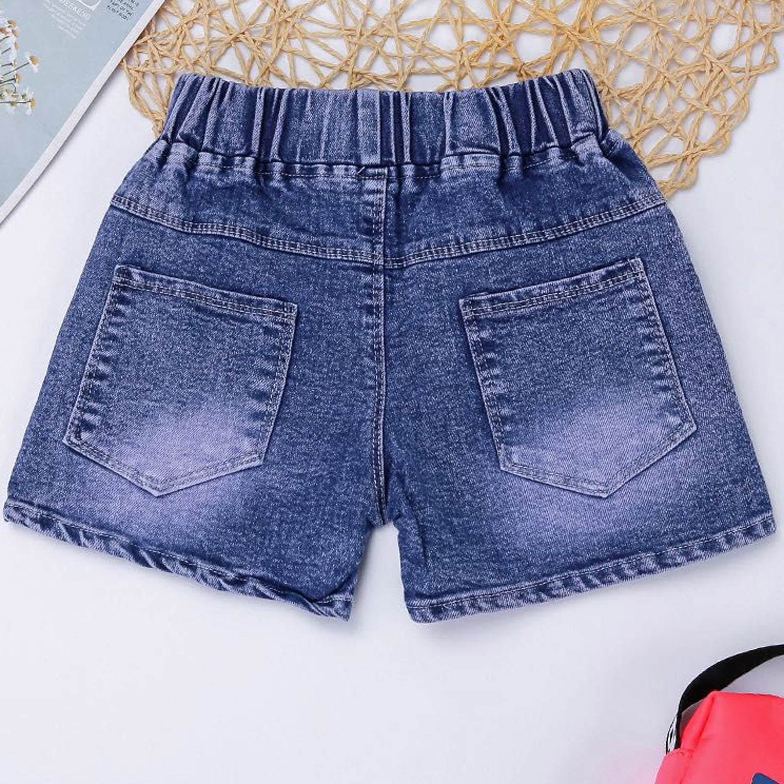 Toddler Girls Denim Shorts with Pockets, Casual Summer Stretch Beach Jean Shorts Blue Size 3 T