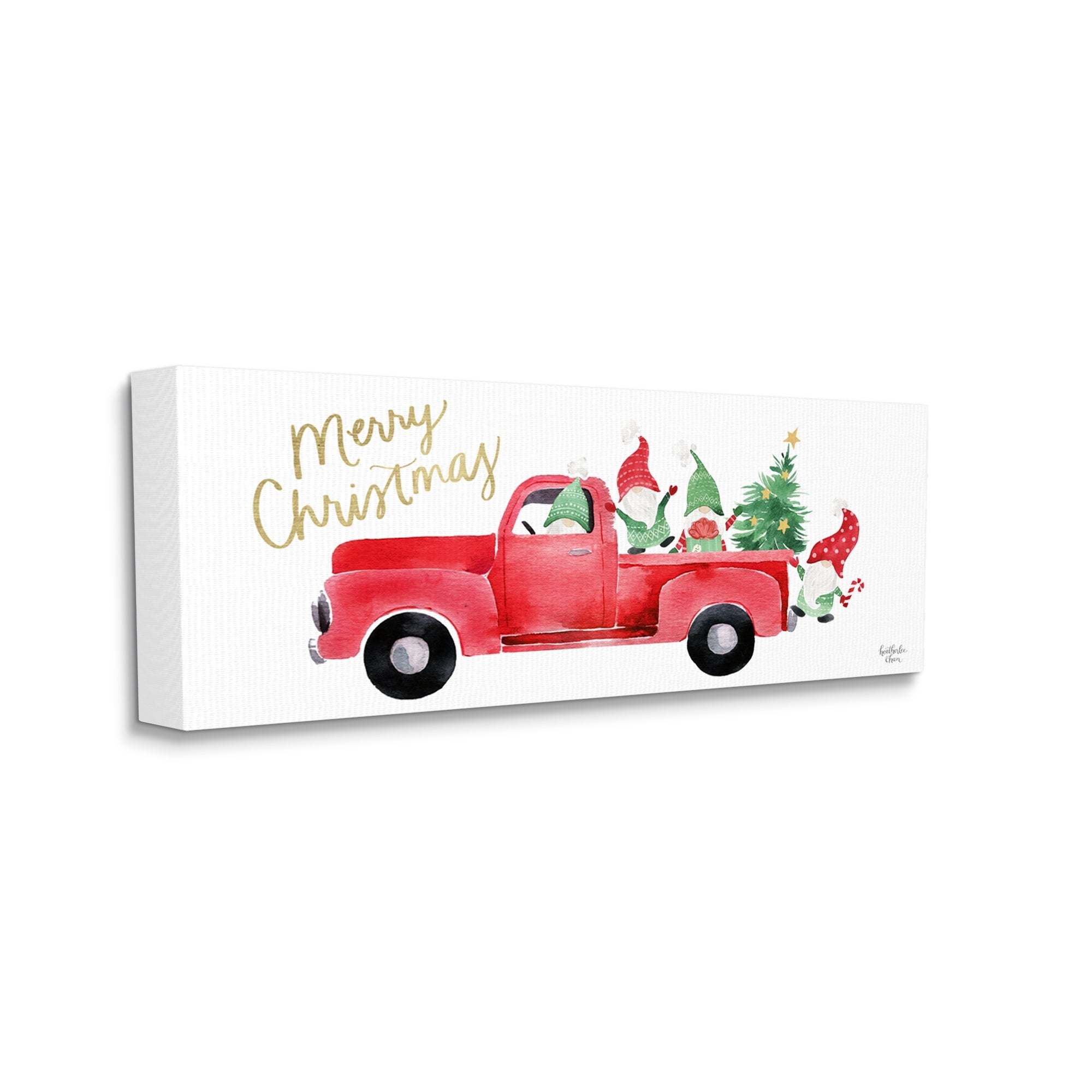 Stupell Industries Christmas Gnomes Driving Red Truck Decorated Tree Graphic Art Gallery Wrapped Canvas Print Wall Art, Design by Heatherlee Chan