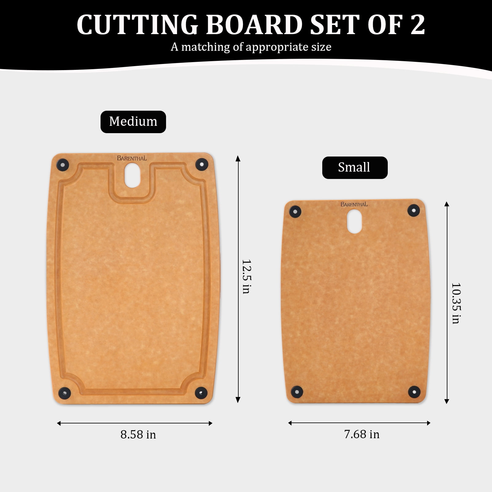 2 Pack Cutting Board, Wood Pine Fiber Reversible Chopping Board with Handles & Juice Grooves, Dishwasher Composite Cutting Board, Small + Medium