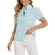 thumbnail image 4 of INSPIRAR CHIC Blusa de Chifón con Cuello Peter Pan y Lazo de Manga Corta con Estampado Retro S Azul Claro con Puntos, 4 of 5