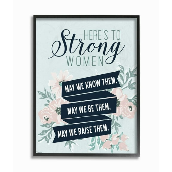 Stupell Industries Strong Women Inspirational Flower Word Design Graphic Art Black Framed Art Print Wall Art, 16x20, by Gigi Louise