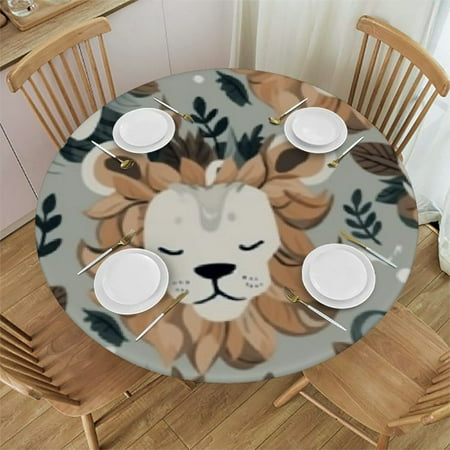

Xllo0ord Cartoon Floral Lion Koala Fitted Round Tablecloth Waterproof Table Cloth with Elastic Edge Wipe Clean Table Cover for Indoor Outdoor 42 -46
