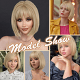 thumbnail image 7 of Phocas Blonde Bob Wig with Bangs， Synthetic Straight Short Wig for Women 10Inch, 7 of 7