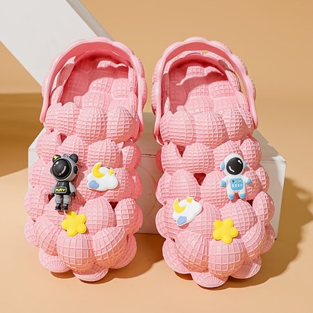 

Girls Boys Massage Bubble Clogs With Cartoon Astronaut Charm Funny Non-slip Spa Slippers Golf Ball Slides Reflexology Beach Shoes