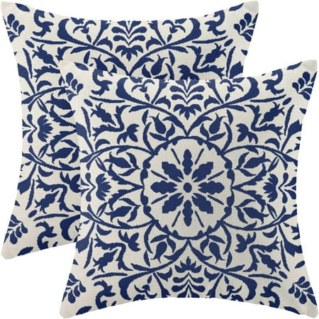 

Navy Blue Boho Pillow Covers 16x16 Set of 2 Bohemian Ethnic Carpet Pattern Design Decorative Throw Pillows Linen Blue Print Farmhouse Cushion Pillow Covers for Sofa Couch Outdoor Decor