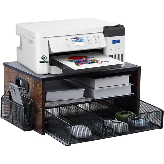Printer stand, desktop printer stand with storage rack (suitable for home offices), desktop organizer with drawers, and pen holder
