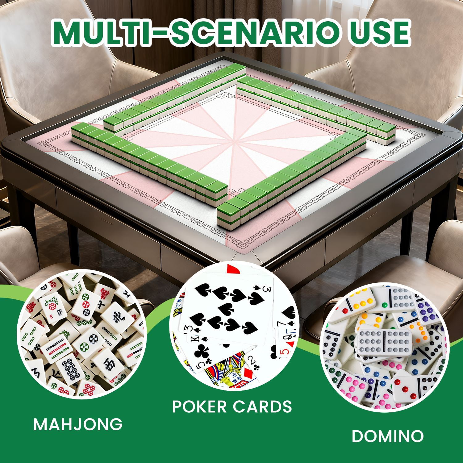 Mahjong Mat 31.5" x 31.5" Pink Geometric Triangular Segments Non-Slip Noise Reduction American Mahjong Tiles Table Cover for Dominoes Poker Card Board Games Gift