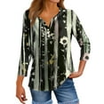 thumbnail image 4 of WTOBBY Women's Henley Neck Ribbed Knit Top Floral Print 3/4 Sleeve Button-Down Tunic Casual V-Neck T-Shirt Relaxed Fit Comfortable Wear,Black L, 4 of 5