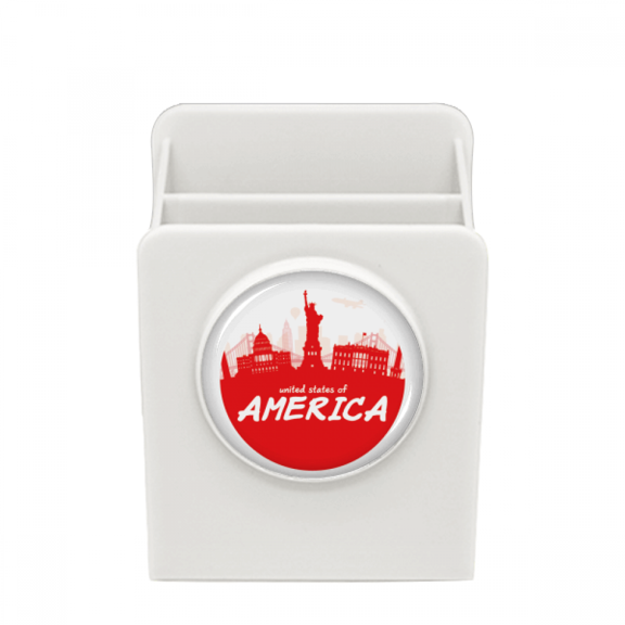 Red Outline Landmark America USA Desk Pencil Holder Cup Pen Organizer