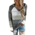 thumbnail image 1 of Long Chandail en Molleton Veste Femme Chandail Simple Décontracté Chandails en Molleton pour Femmes Tunique Veste Zippée Hauts Femmes Décontracté Automne Mode Chandail Patchwork Blouse Hauts Manches Longues Col en V à Capuche Gris XXXXXL, 1 of 5