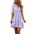 thumbnail image 2 of Women's Casual Plaid Linen Short Sleeve Button Front Dress with Lapel Collar, 2 of 7
