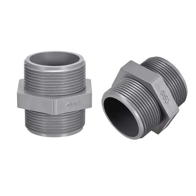 Conector de tubo hexagonal de plástico G1-1/2 macho Uxcell gris 2 unidades