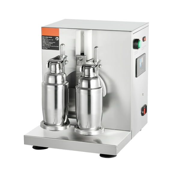 KFFKFF Commercial Milkshake Maker Machine, 120W Double Head Milkshake Mixer, Adjustable 0-180s Milkshake Blender with 750 ml Stainless Steel Cup, Ideal for Milk Tea Shops
