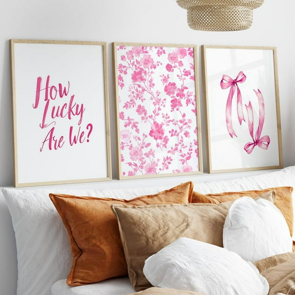 Luvia How Lucky Are We Set Of 3 Print Pink Floral Pattern And Cowgirl Bows Poster, Love Shack Fancy Wall Prints, Modern Wall Decor Set 3 Prints 8x12 UNFRAMED