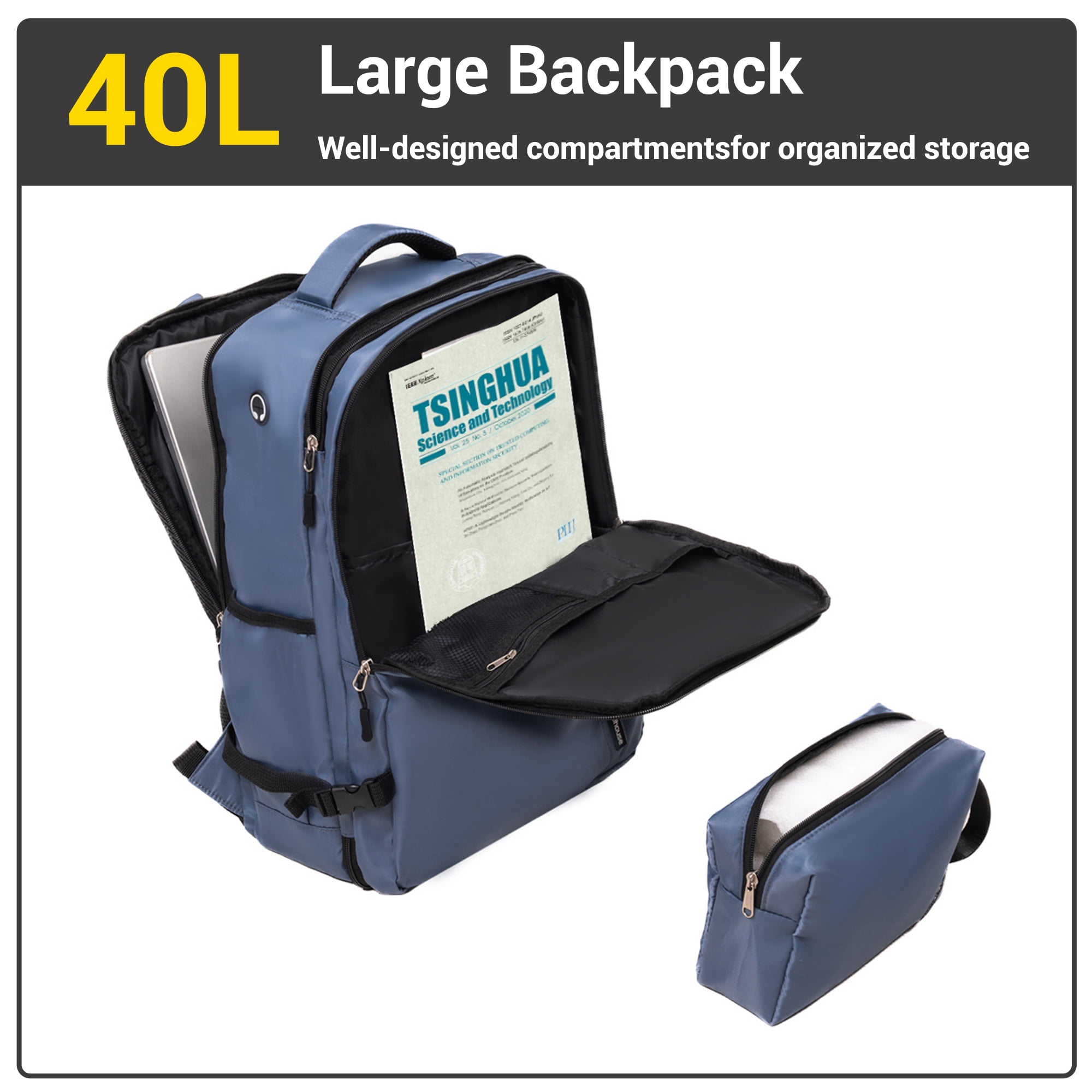 Travelhouse 6 Piece Hardshell Luggage Set Lightweight Suitcase with TSA Lock and Spinner Wheels with Backpack, Duffel Bag ,Packing Cubes,Blue