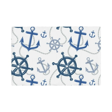 

Placemats Set of 4 vintage anchor rope rudder blue Heat Resistant Non - Slip Place mats Waterproof table mat for Kitchen Dining-4片装