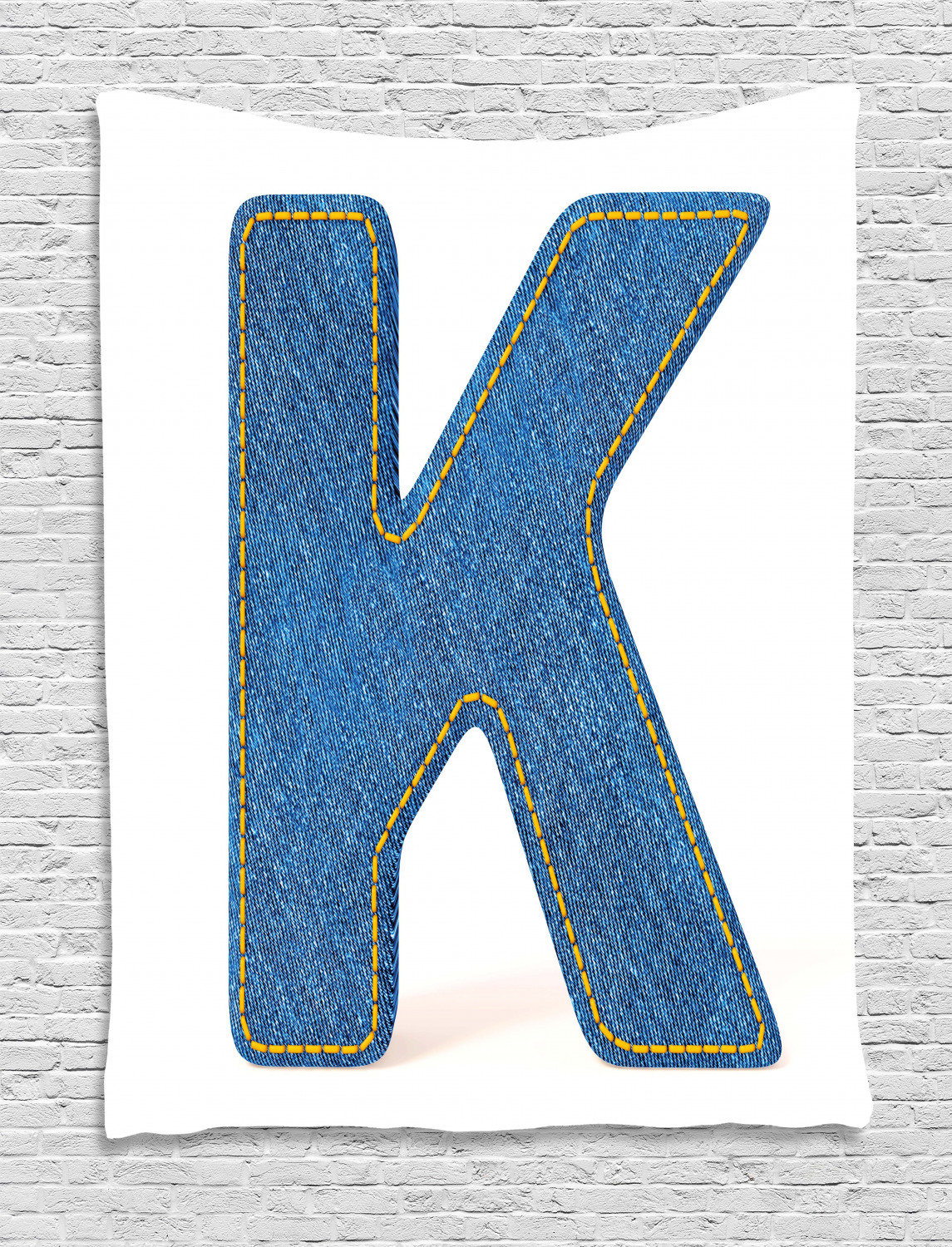 Letter K Tapestry, Alphabet Font Denim Style Blue Jean Texture