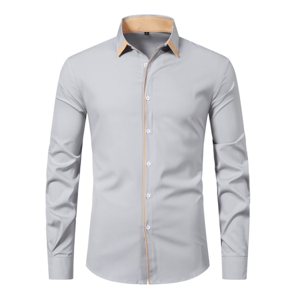 Playeras Y Camisas Para Hombre Camisa de color sólido informal de negocios a la moda para hombres con mangas largas (GY1, M)