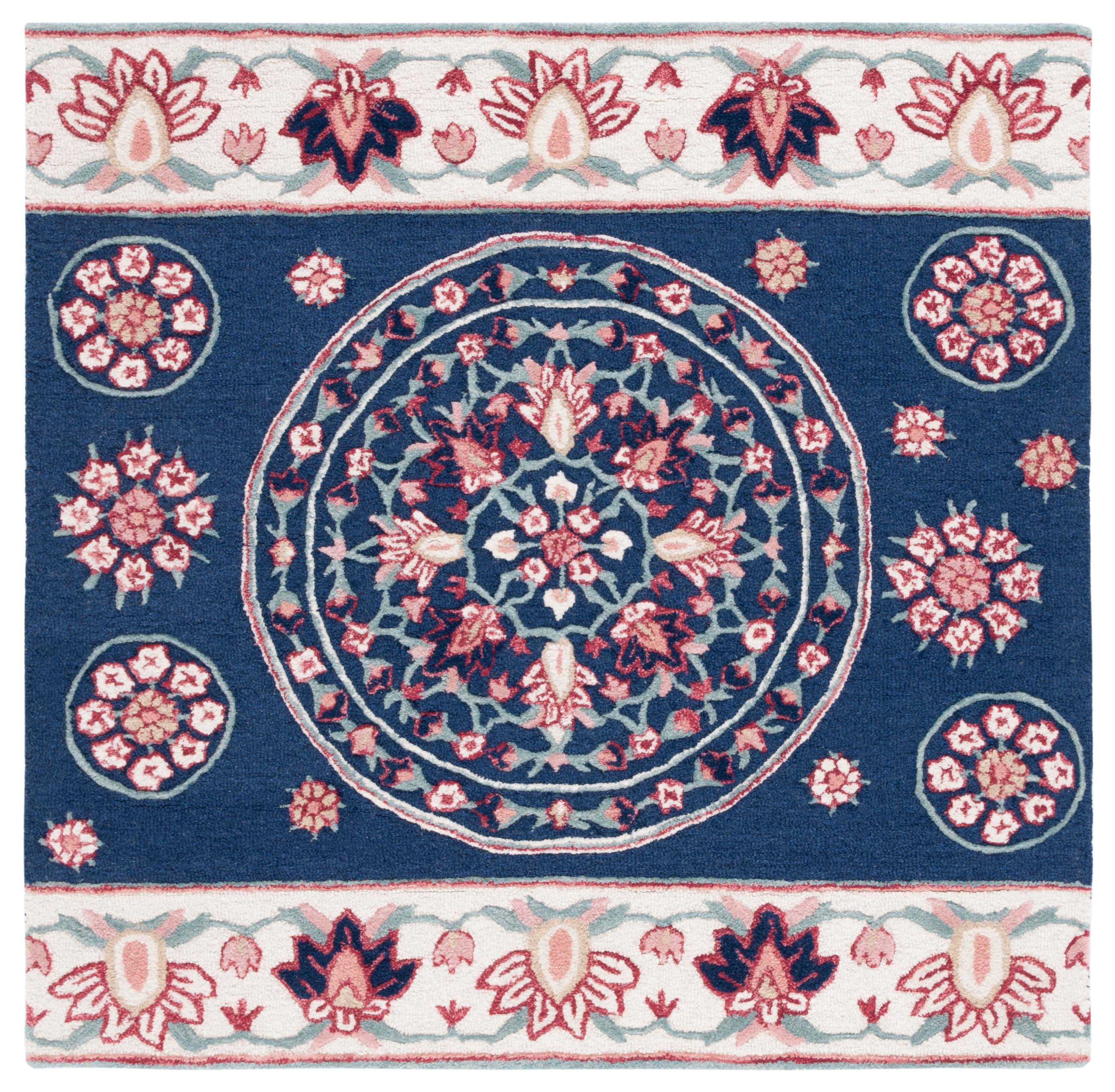 SAFAVIEH Bellagio Vanessa Floral Wool Area Rug, Navy/Ivory, 5' x 5' Square