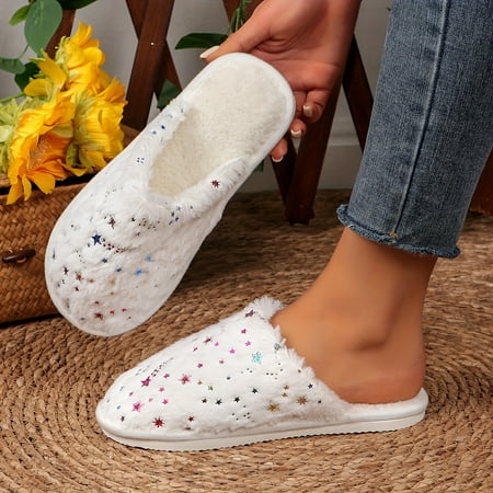 

Star design slippers casual slip on plush lined shoes comfortable indoor home slippers
