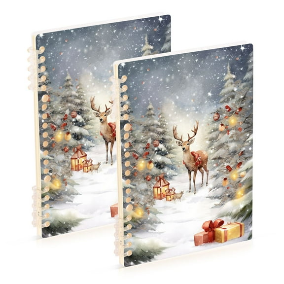 Christmas Trees Deer Snow Gifts Lambs Ring Binder Notebook Journey Note Diary College Ruled Spiral Notebook Study Loose Leaf Paper A5 60 Pages