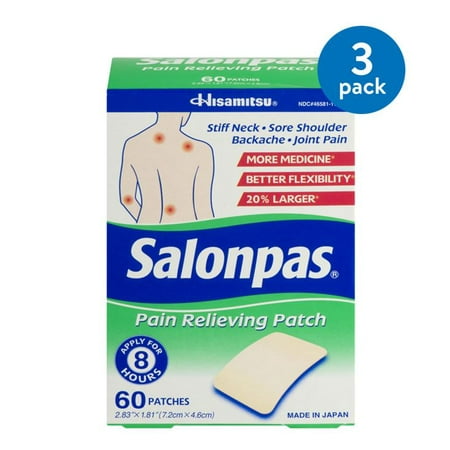 (3 Pack) Salonpas Pain Relieving Patch, 60 count (Best Patch For Muscle Pain)