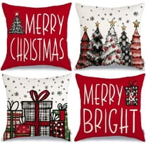 Christmas Pillow Covers 18x18 Inch Set of 4, Snowflake Xmas Tree Present Merry Bright Holiday Decor Decorative Cushion Cases Winter Decoration for Home G401N-18